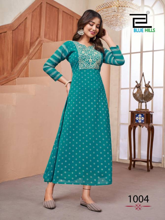 Lakme By Blue Hills Georgette Foil Printed Kurtis Wholesale Clothing Suppliers In India